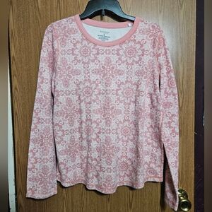 Sonoma Top Womens Large Floral Crew Neck Thermal Pink Long Sleeve Knit Shirt!